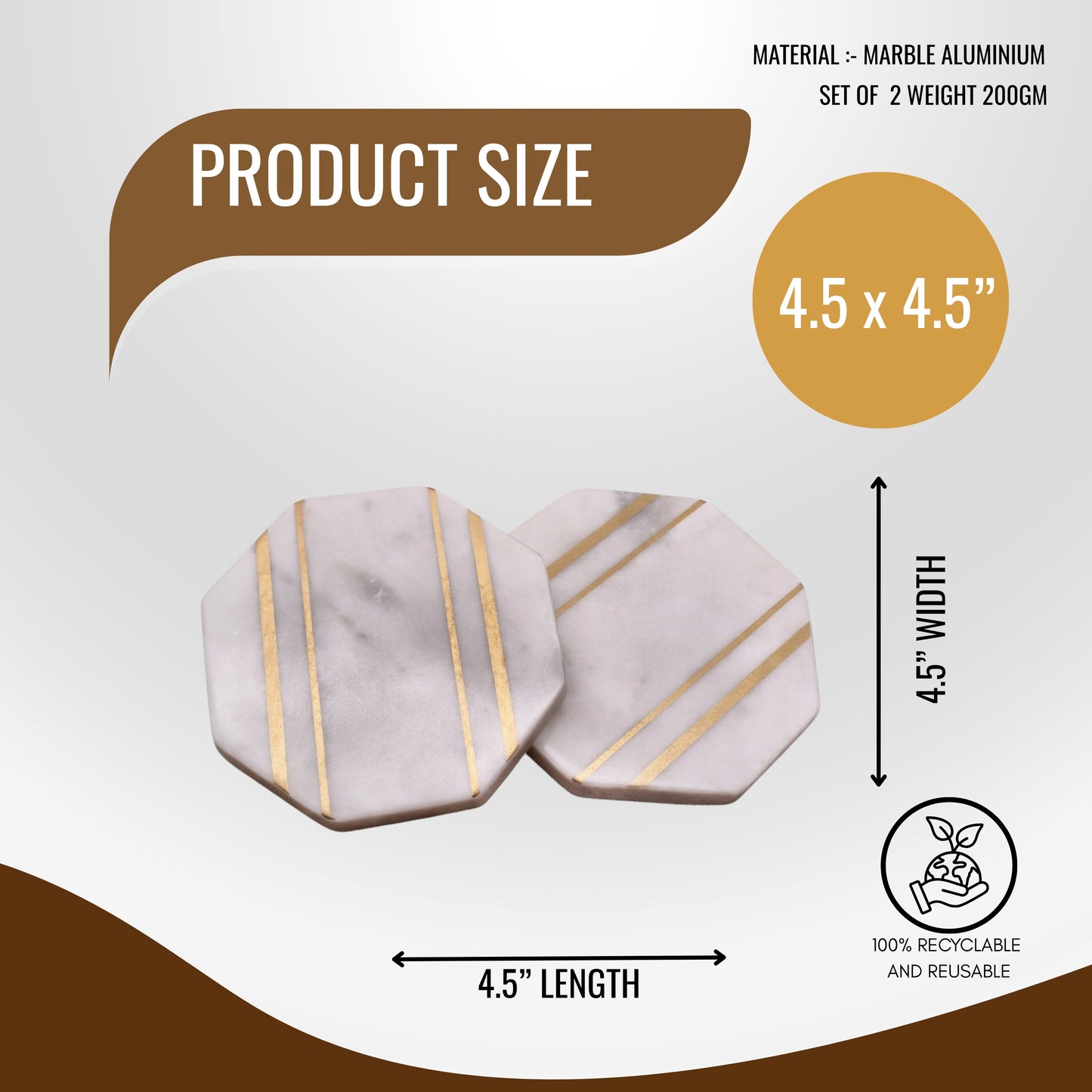 Octagon Line Marble Coasters – Set of 2