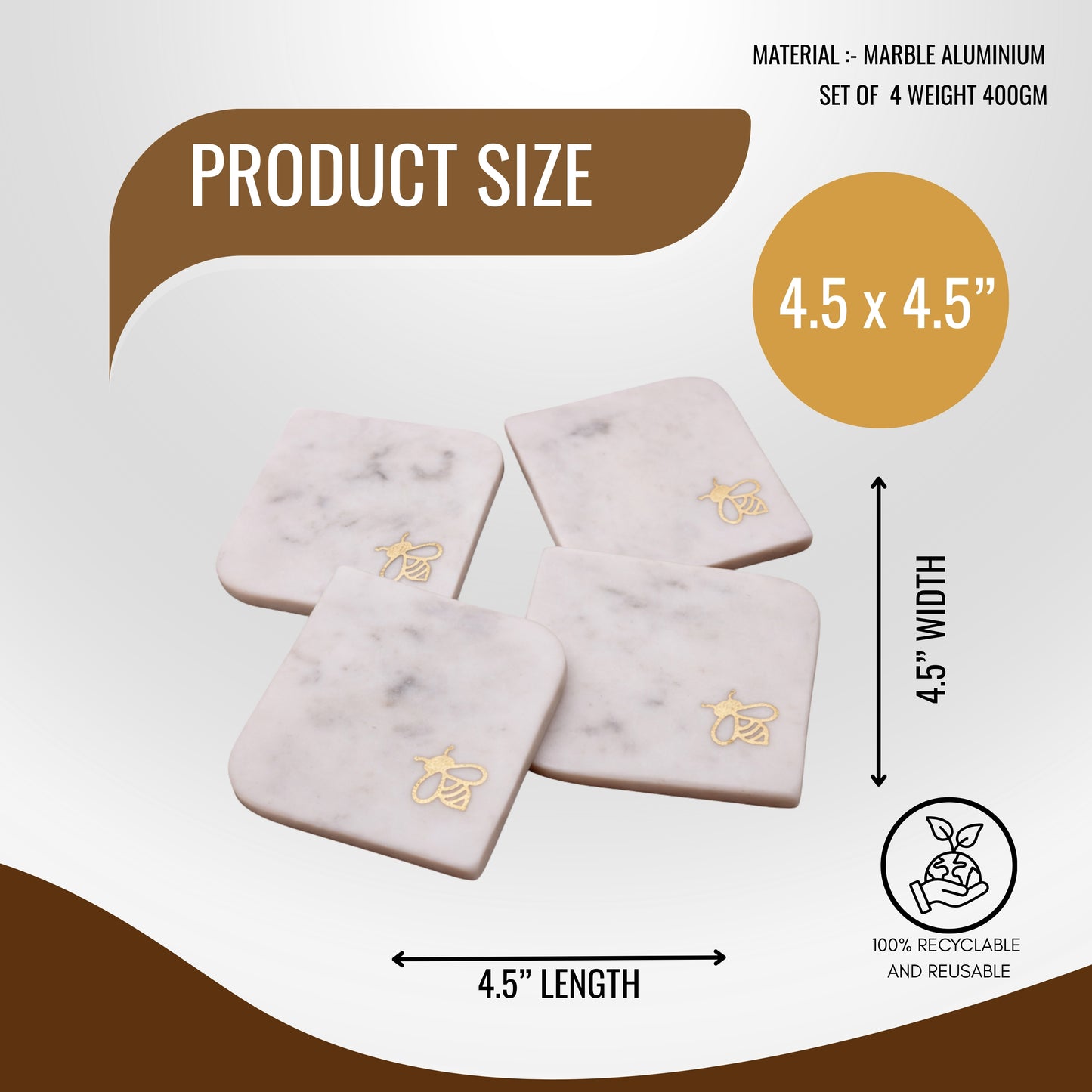 bee Marble Coasters – Set of 4