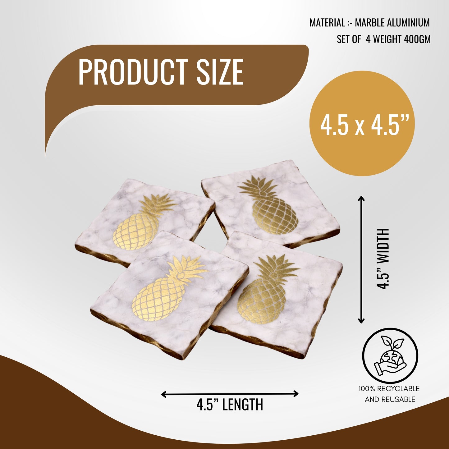Pineapple Marble Coasters – Set of 4