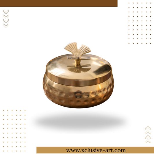 Xclusive Art Golden Ginko Leaf Trinket Jar / Decorative Box