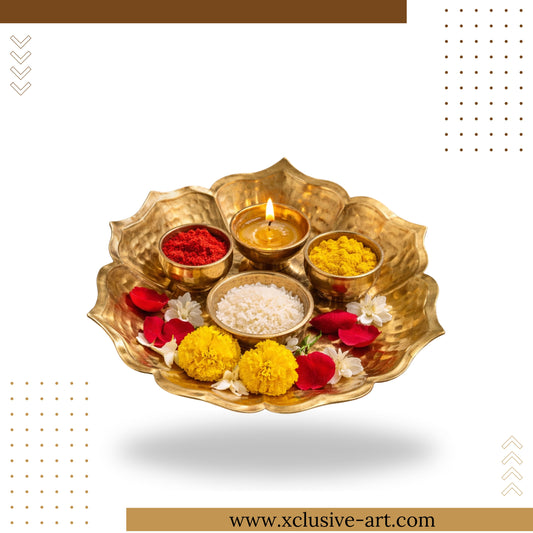 Golden Lotus Petal Decorative Tray / Pooja Thali