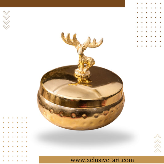 Majestic Stag Brass Storage Jar