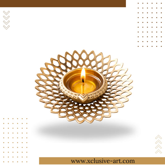 Xclusive Art Golden Petal Filigree Votive / Diya Holder